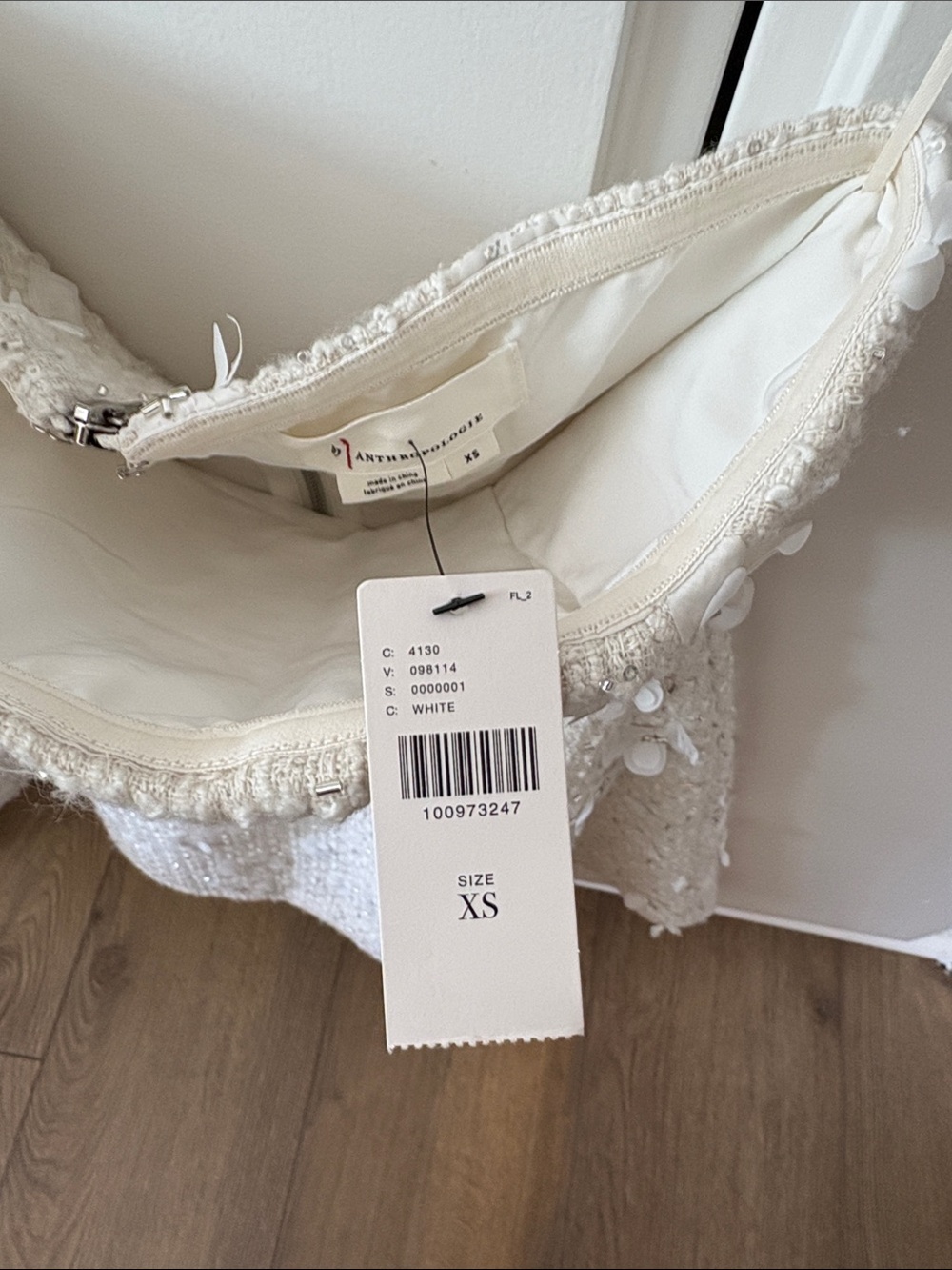 Anthropologie sundream White Strapless Tweed Floral Mini Dress - Picture 4 of 4